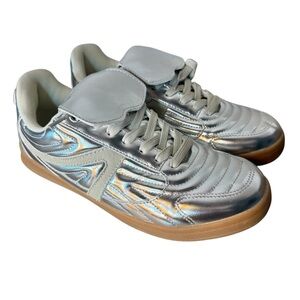 Silver Metallic Women's Sneakers with Gum Sole